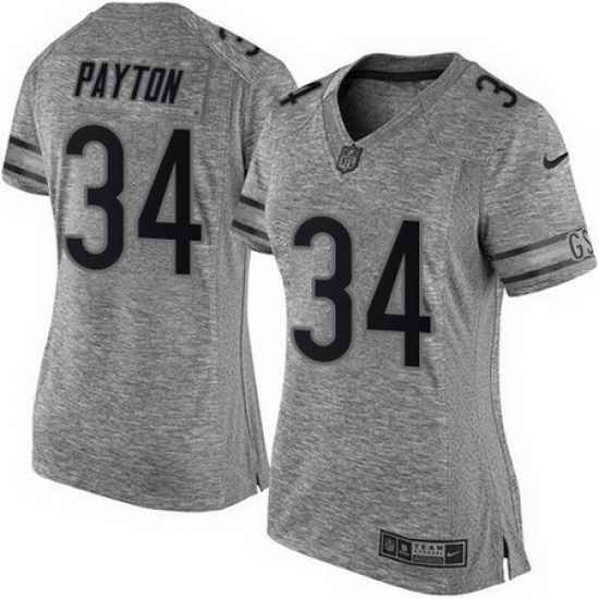 Nike Bears #34 Walter Payton Gray Womens Stitched NFL Limited Gridiron Gray Jersey